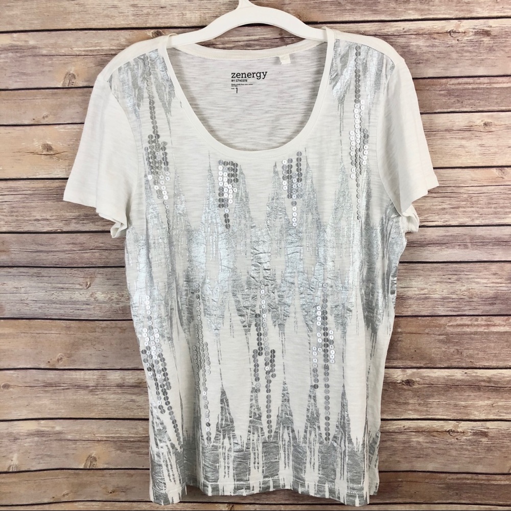 Zenergy Chicos Mixed Media Metallic Sequins Top 1